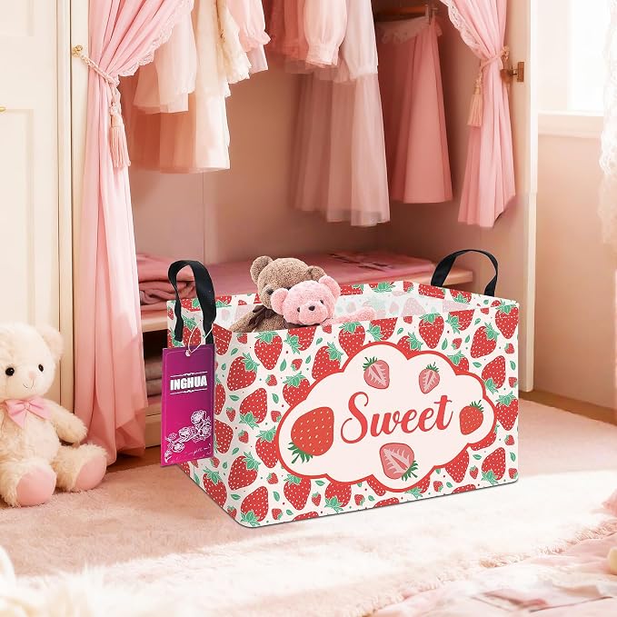 Rectangular Strawberry Storage Basket | Gifts Bag for Toys,Books,Clothes,Gifts,Pets-Perfect for Home,Office,Nursery,Dorm,Shelf