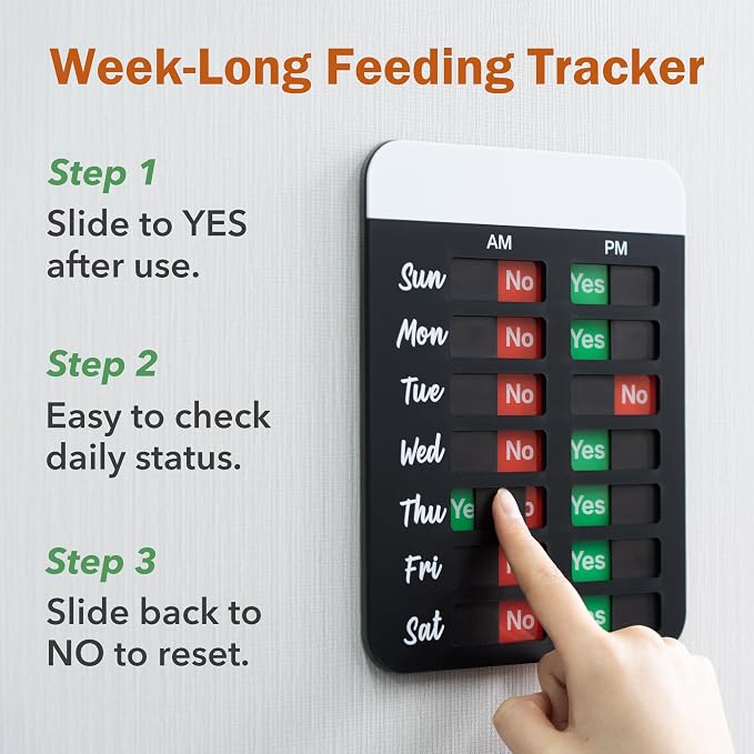 Dog Fed Sign, Dog Feeding Reminder with AM/PM Slider & Custom Notes Area, Weekly Pet Feeding & Pill Reminder Tracker for Family, Easy to Use on Fridge or Wall with Adhesive and Magnet, Pet Supplies