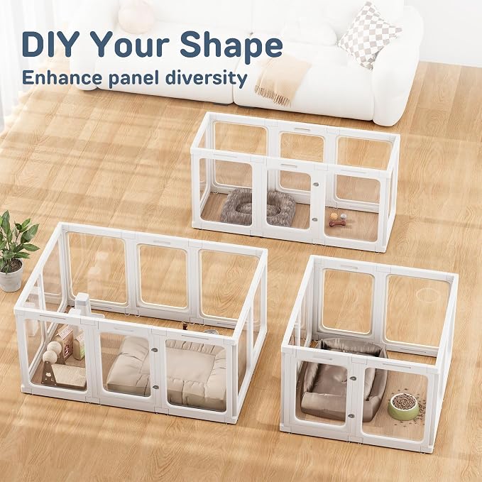 Jalove Acrylic Dog Playpen Indoor, 24" Easy Assemble Clear Pet Play Pen | Plastic Pet Playpen with Door for Puppy Rabbit, Easy Assemble,Easy to Clean,Relieves Pet Anxiety Small Cage, White 10 PCS