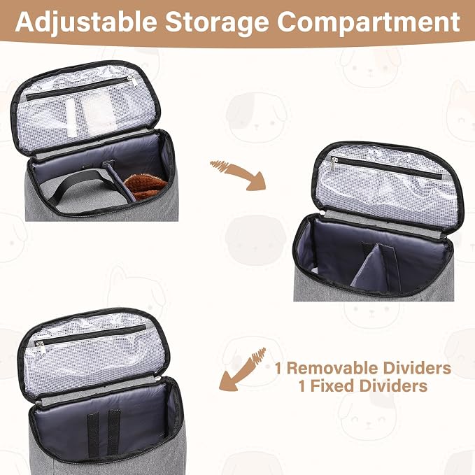 MOSISO Dog Travel Bag Backpack, Airline Approved Pet Organizer Daypack | Multi-Pockets Pet Supplies Storage Backpack with 2 Dog Food Baskets for Traveling Weekend Away, Grey