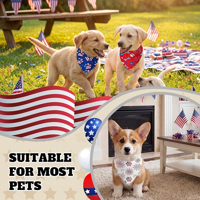 50 Pcs 4th of July Dog Bandanas Bulk Patriotic Paw Prints Pattern | Triangle Kerchief Bibs Scarf Set for Pets Patriotic Party Costume Photo Props Accessories, 25 Styles, 19.7 x 13.8 x 13.8 Inch