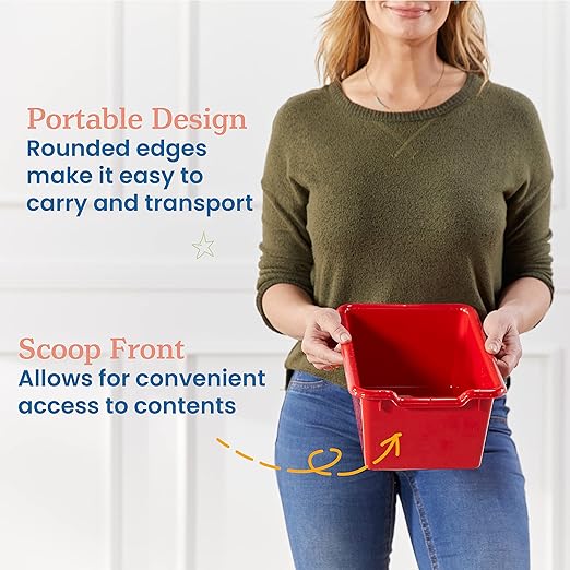 ECR4Kids Scoop Front Storage Bins, Multipurpose Organization, Red, 10-Piece | Durable plastic, GREENGUARD Gold Certified, 1.2 gallon capacity, lightweight & nestable, built-in handle, classroom/home use