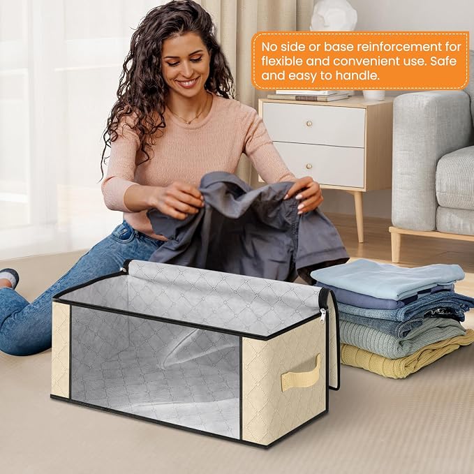 35L Closet Organizers, Foldable Under Bed Storage Containers | Storage Bags with Zippers,Window and Handles for Organizing Bedroom, Closet, Clothing,Organization with Handle