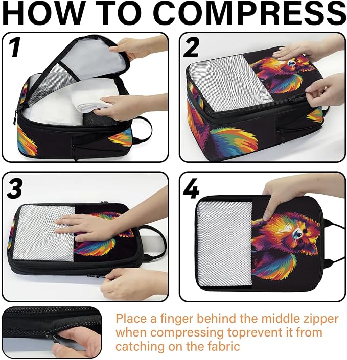 Cute Dogs 6 Set Compression Packing Cubes Puppy Pets Expandable Packing Organizer for Travel Accessories Luggage Suitcase Bag