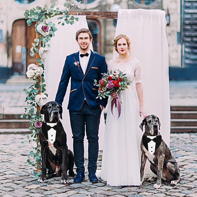 GOYOSWA Dog Tuxedo Suit Wedding Bandana Collar with Bow Tie, Adjustable Formal Dog Tux Engagement Birthday Tuxedo for Large X-Large Dogs Pets (X-Large: Neck 21"-30")
