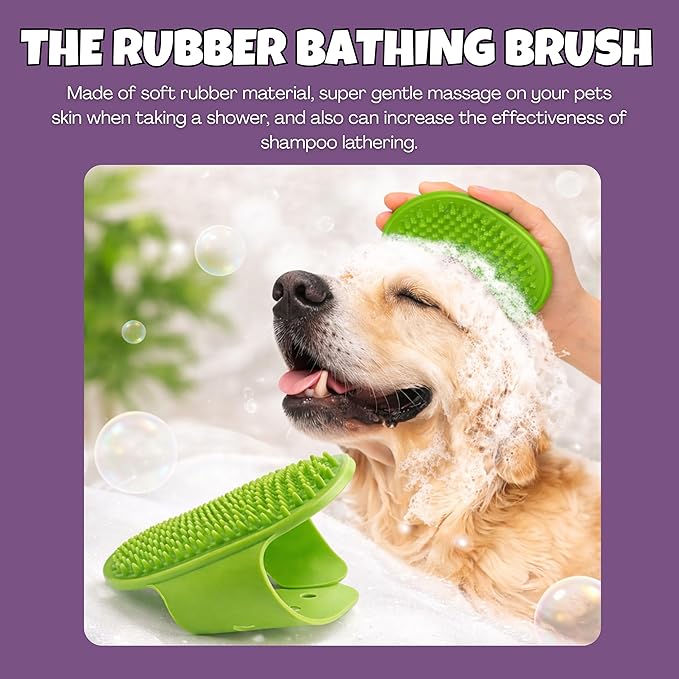 2PCS Self-Cleaning Deshedding Dog & Cat Brush – Skin-Friendly Dog Brush For Shedding Grooming Tool for Dogs, Cats & Puppies | Bath Brush for Shedding, Indoor Cats | Premium Pet Supplies, Green