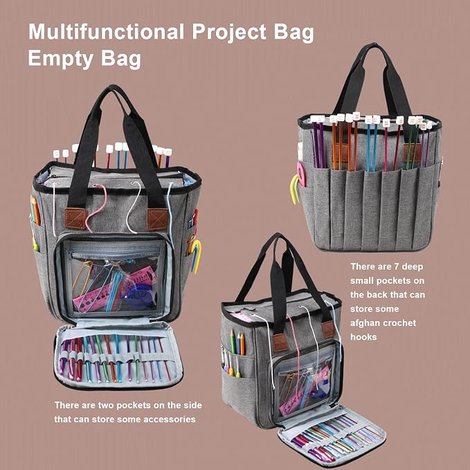 Yarn Knitting Storage Tote-Large Capacity Crochet Organizer Portable Travel Bag With Shoulder Strap Crochet Hooks Case for Unfinished Bulk Project