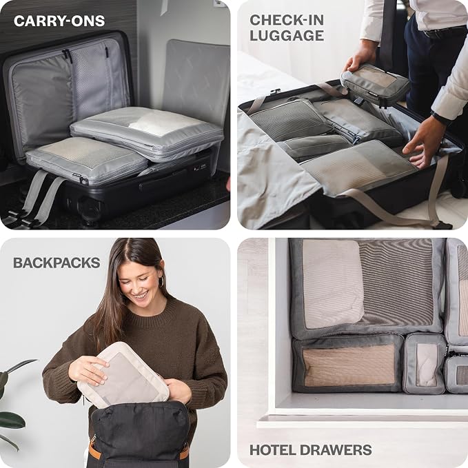 Compression Packing Cubes for Travel - Luggage Organizer Bags - Double Zipper Packing Cubes for Suitcases (12-Pack, Purple)