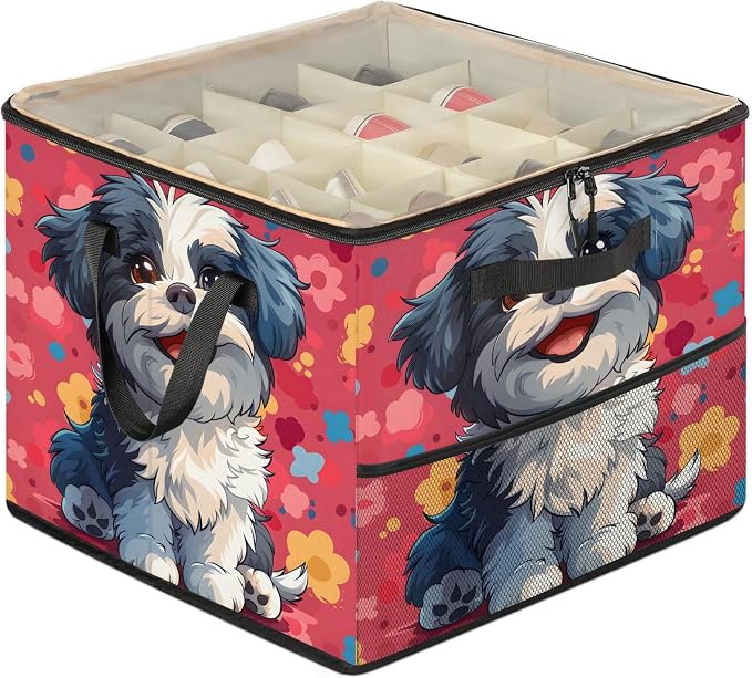 TropicalLife Lovely Pet Dog Shoe Organizer for Closet | Foldable Shoe Storage Box Bin 16-32 Pair Shoe Storage for Sneakers, Boots & Heels with Adjustable Dividers, Clear Cover