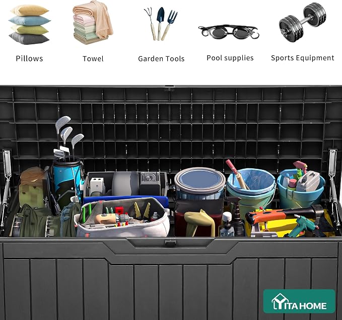 YITAHOME 80 Gallon Resin Deck Box | Weather Resistant Outdoor Storage Box, Lockable Indoor Outdoor Storage for Supplies and Essentials, Dark Gray