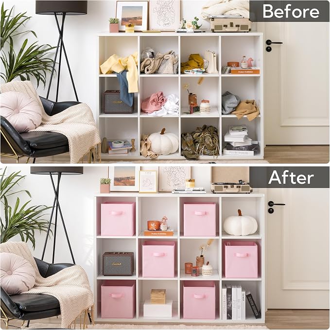 GRANNY SAYS 11 Inch Cube Storage Bins, 6-Pack Storage Cube Organizer, Pink | Collapsible Storage Boxes with Sturdy Handles, Decorative Baskets for Shelves, Closet, Organizing Toys, Clothes