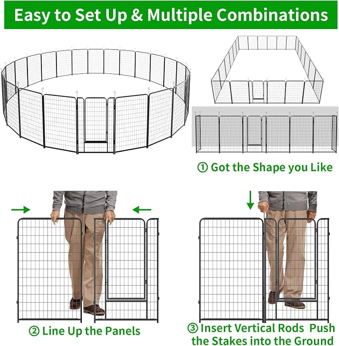 Kfvigoho Dog Playpen Outdoor Extra Wide 24 Panels Heavy Duty Dog Fence 50" | Anti-Rust Coating-Strengthened Dog Fence with Doors Portable for RV Camping Yard, Total 63FT, 316 Sq.ft, Snowy Black