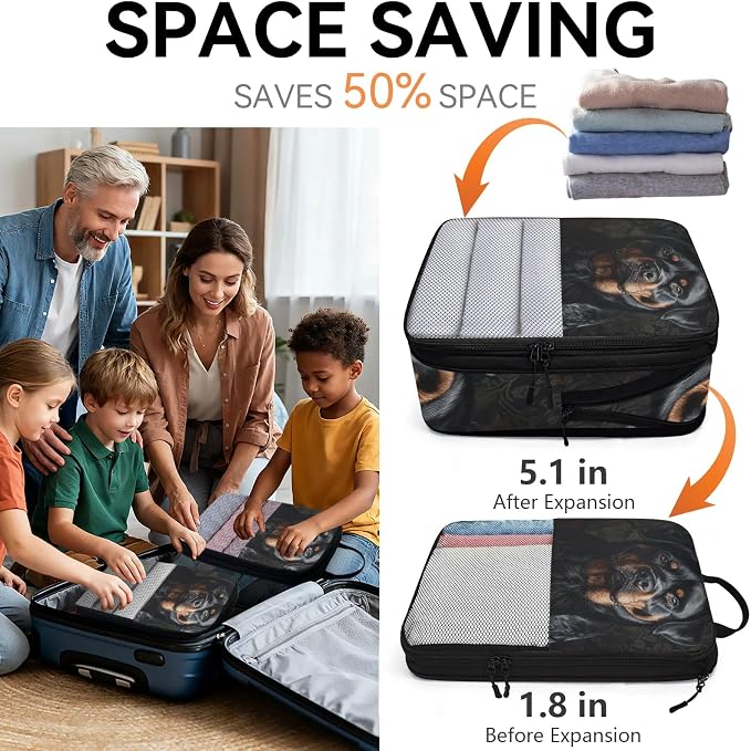 TropicalLife Funny Bernese Dog 6 Set Compression Packing Cubes | Travel Accessories Expandable Packing Organizers Space Saver Bags for Organizing Clothes