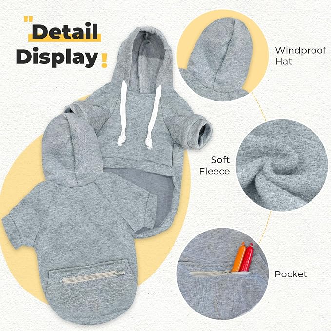 PETCARE Basic Dog Hoodie Sweaters for Small Medium Large Dogs Cats Puppy Clothes Soft Warm Fleece Dog Hoodies Sweatshirt with Small Pockets Fall Winter Chihuahua Dachshund Golden Retriever Outfits