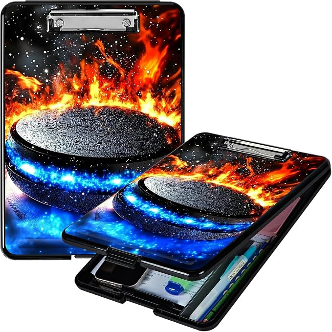 Heavy Duty Storage Clipboard, Slim Nursing Clipboard with Internal Pen Case, Portable File Organizer Case for A4 Letter Size Paper Office Medical Professionals, Blue Red Flames