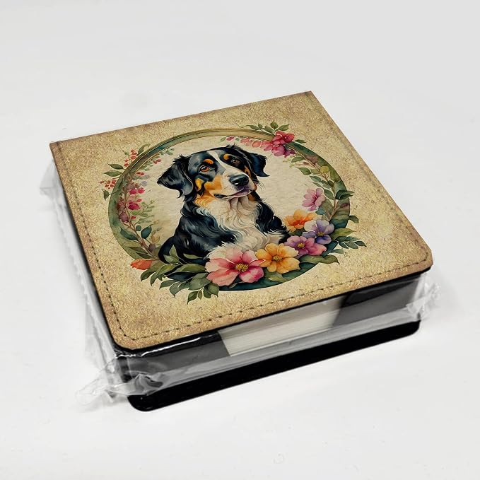 Caroline's Treasures Appenzeller Sennenhund and Flowers PU Leather Note Paper Holder with Artist-Designed Cover, Desk Accessory, Office Gift