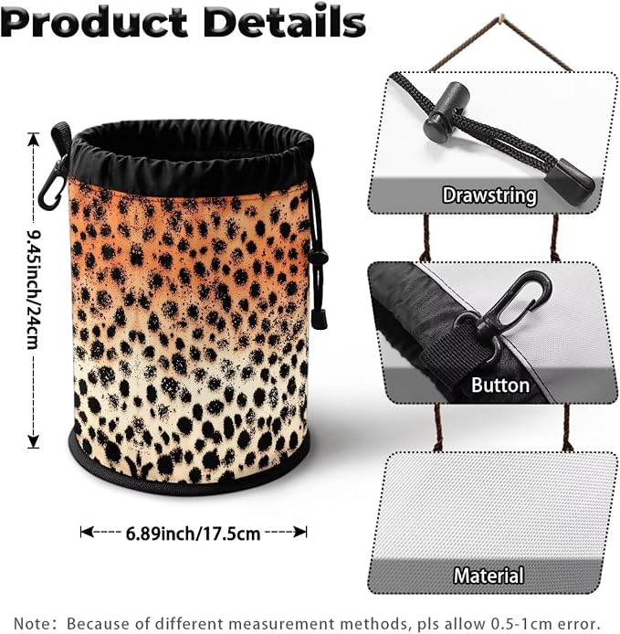 Leopard Print Clothespin Holder Bag Drawstring, Portable Laundry Peg Organizer Pouch, Storage for Clips with Hanging Feature, Ideal for Drying Rack, Camping, RV