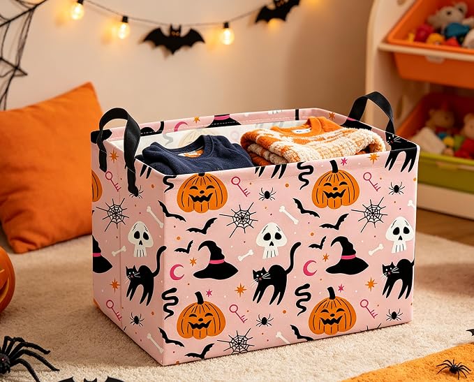 Rectangle Halloween Baskets Ghost Basket Cute Storage Bin Fish Box for Room Decor Gift Basket(Cat Halloween)