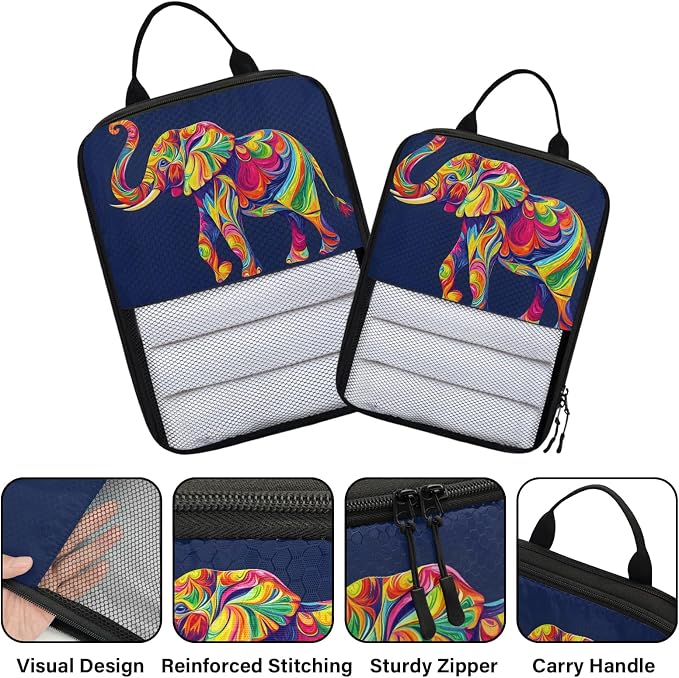 Elephant 6 Set Compression Packing Cubes Wild Animal Art Print Expandable Packing Organizer for Travel Accessories Luggage Suitcase Bag