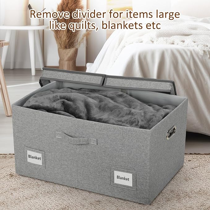 Graciadeco 75 Quarts Extra Large Decorative Storage Bins with Lids, 3 Packs Gray Collapsible Storage Bins with Lids, Stackable Storage Bins Decorative Box Storage With Lid Extra Large | 75 Quarts 3 Pack Gray1 Collapsible Stackable Linen Fabric 4 Handle...