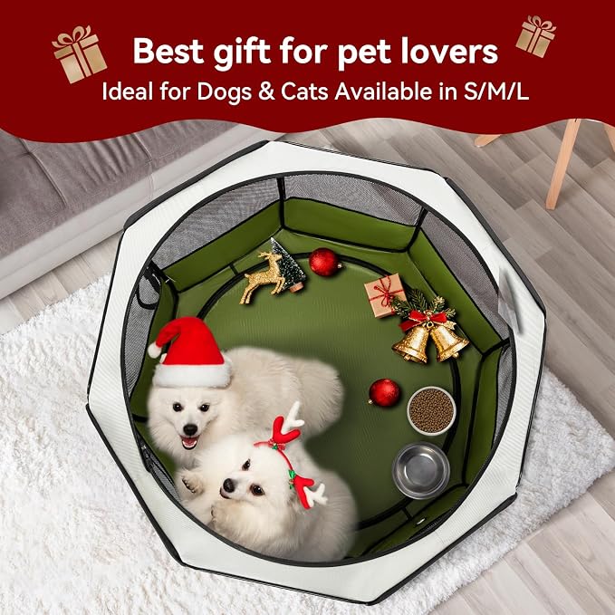 PETSFIT Portable Dog Playpen 45", Removable Waterproof Mat, Zippered Roof | Jump-proof, Collapsible Storage, RV Camping Travel, Indoor Outdoor Use, Large Dogs and Cats, 45.5"L x 45.5"W x 28.5"H