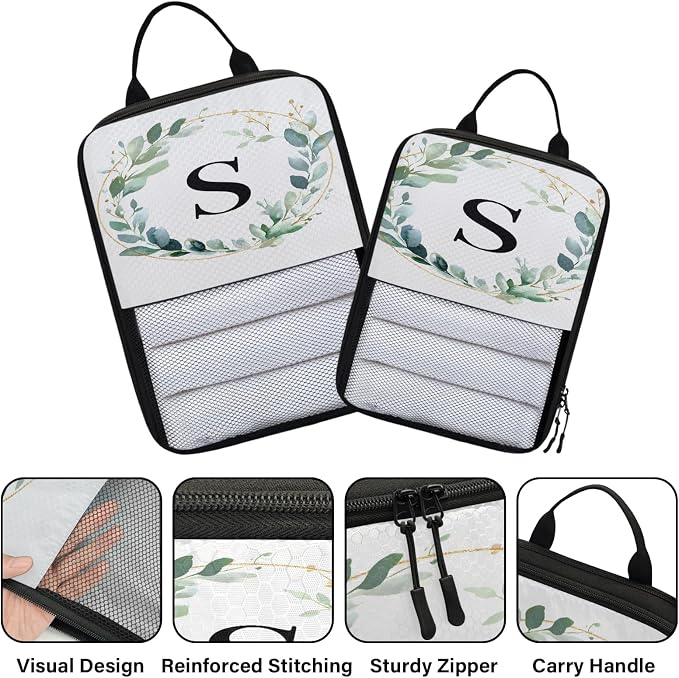 Letter S 6 Set Compression Packing Cubes Natural Floral Design Expandable Packing Organizer for Travel Accessories Luggage Suitcase Bag