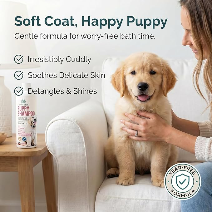 16 fl oz Tearless Puppy Shampoo and Conditioner - Anti Itch Dog Shampoo Sensitive Skin - Coconut Oil Oatmeal Pet Shampoo for Puppies, Made in the USA.