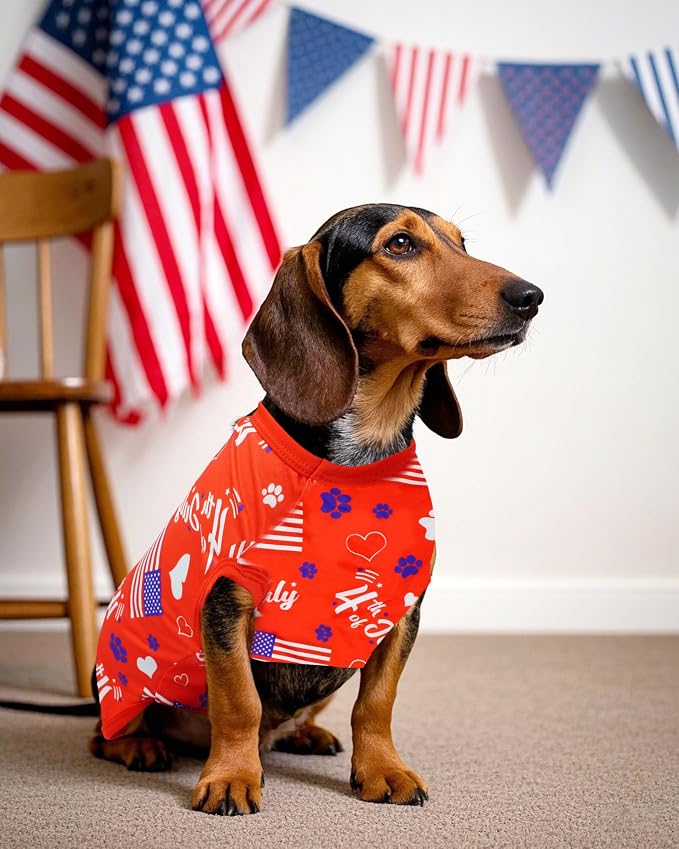 PET SHOW 4 Pack 4th of July Dog Shirts for Small Doggies Boy Girl | Patriotic t-shirts for cats,polyester,US flag sleeveless vest, independence day holiday clothes tank top,S