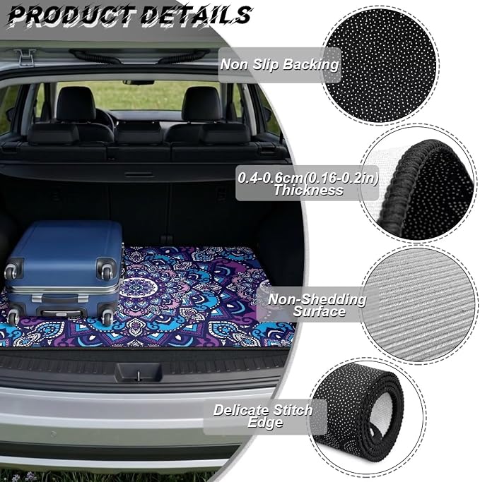 Boho Mandala Print All Weather Trunk Liner 29" x 39", Universal Non Slip Car Trunk Mat for SUV Truck, Washable Durable Pet Friendly Rear Protection Mats