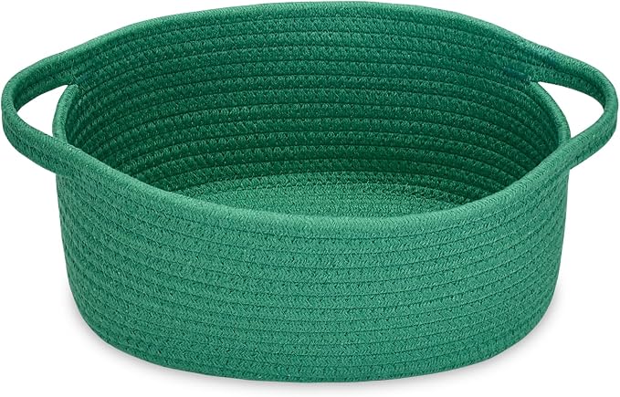 ABenkle Small Basket with Handles, Boho Decorative Rope Woven Dog Cat Toy Storage Bin Shelf Storage Organizer, Easter Christmas Gift Basket, 12"x8"x5"
