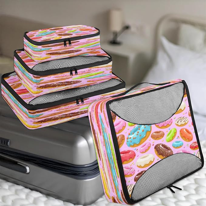 Colorful Donuts Packing Cubes for Travel, Luggage Packing Organizers, Donuts Travel Accessories Large Toiletries Bag for Clothes Shoes Cosmetics Toiletries
