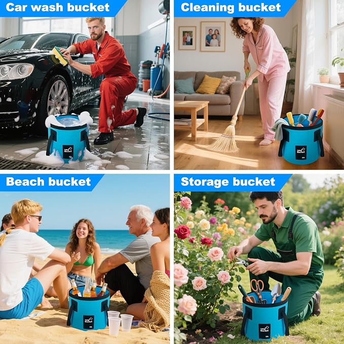 5 Gallon Collapsible Bucket with Handle, Car Wash Bucket Foldable Water Storage Container for Camping Fishing Beach Gardening, Portable Laundry Wash Basin for RV Cleaning Supplies Swamp Emergency Prep