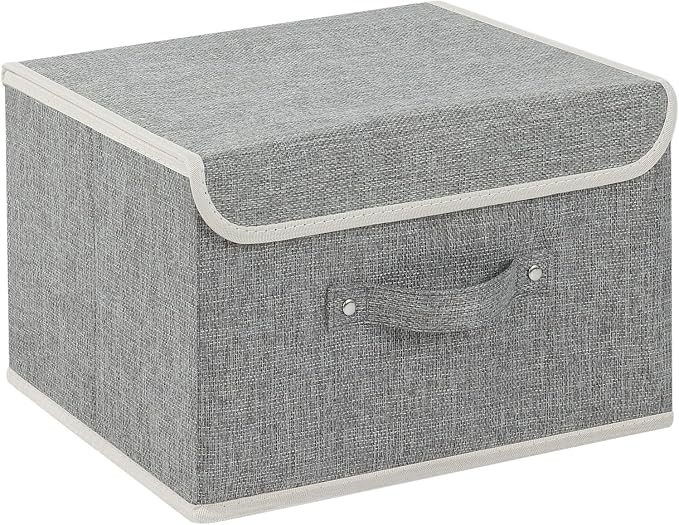 Foldable Fabric Storage Cubes with Lids,Grey 13x9.1x7.9in,1 Pack | Storage Bins with Handles,PP Panel Closet Organizers,Washable Boxes,Collapsible Fabric Container for Underwear and Socks