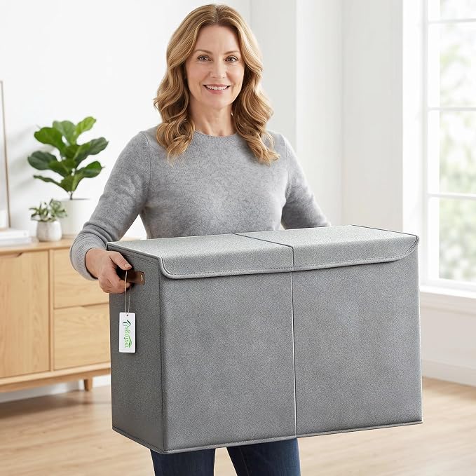 Large Toy Storage Box with Lids, Collapsible Sturdy Baby Storage Organizer Chest Bin Basket for Kids, Boys, Girls, Playroom, Nursery, Bedroom, Closet 25"x13"x16" (Gray)