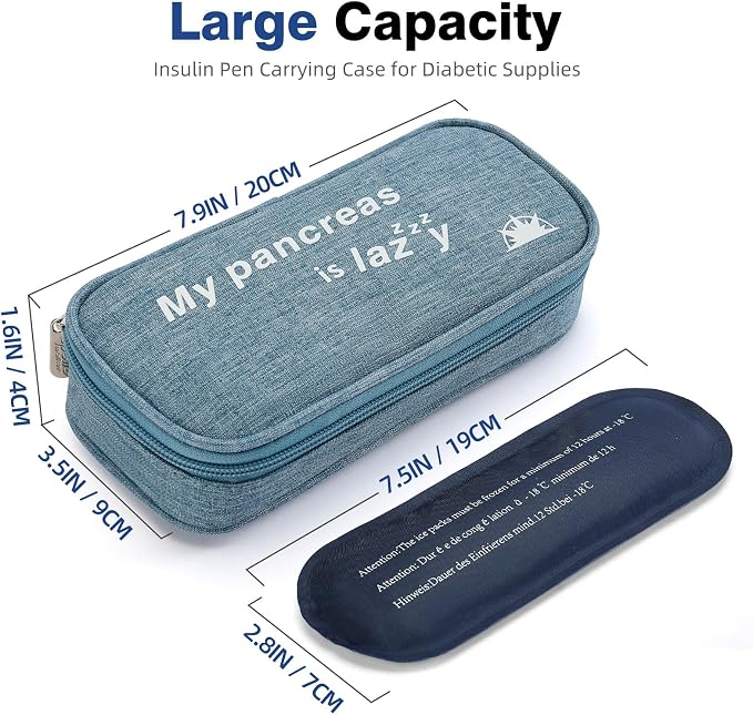 apollo walker Insulin Cooler Travel Case with Ice Packs and Insulation | TSA Approved Includes 2 x 90g ice packs for 9-hour cooling insulin pens & syringes for Diabetics to Carry (Light Blue)
