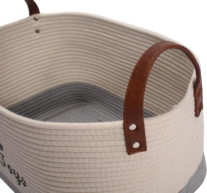 Large Dog Toy Basket, 100% Cotton Rope Dog Toy Storage Bin-Beige ﻿ ﻿ | Dog Toy Box for Livingroom Area with Handle for organizing Pet toys,Blankets,Leashes,Pee Mats and Diapers-16.5"x10.6"x 7.5"
