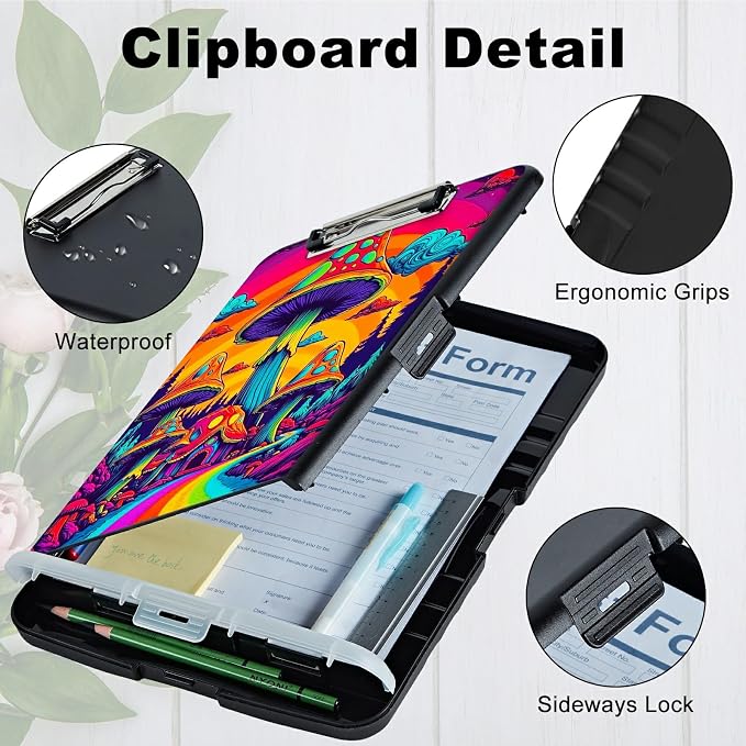 Rainbow Road Mushroom A4 Clipboard with Storage Pen Holder, Clipboards Organizer Nursing Clipboard Foldable File Folder Plastic Clipboard Folio Clip Board for Office Students Classroom