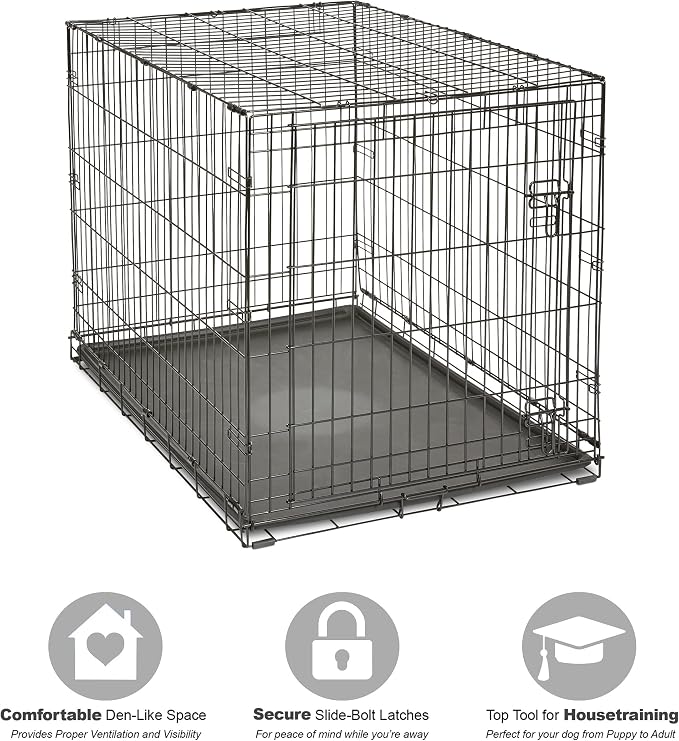 New World by Midwest 42-Inch Single Door Crate, for Large Breeds, 71-90 lbs | Folding Dog Crate, Leak-Proof Tray & Secure Latch, Portable, Durable & Easy to Assemble