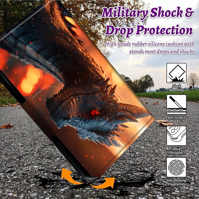 Rotating Handle Case for Samsung Galaxy Tab S6 Lite 10.4" 2024/2022/2020, 360 Degree Swivel Kickstand with Magnetic Closure Shockproof Leather Cover for Women Men, Red Eyed Dragon