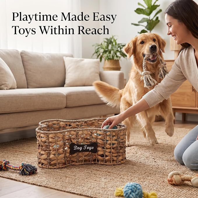 dog bone basket dog toy box Natural Seagrass & Rush Grass | Organizer Pet Storage Collection, Dog Toy storage,dog bone basket Woven CAT Toy Storage Organizer,Bone Shape Handwoven