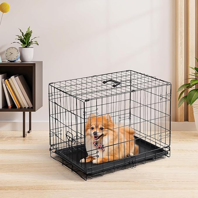 Dog Crate - Single Door 30 Inch Portable Puppy Dog Cage, Metal Wire Pet Kennel with Secure Lock, Leak-Proof Pan Tray, Foldable Design for Dogs Pets Indoor Training and Outdoor Trave