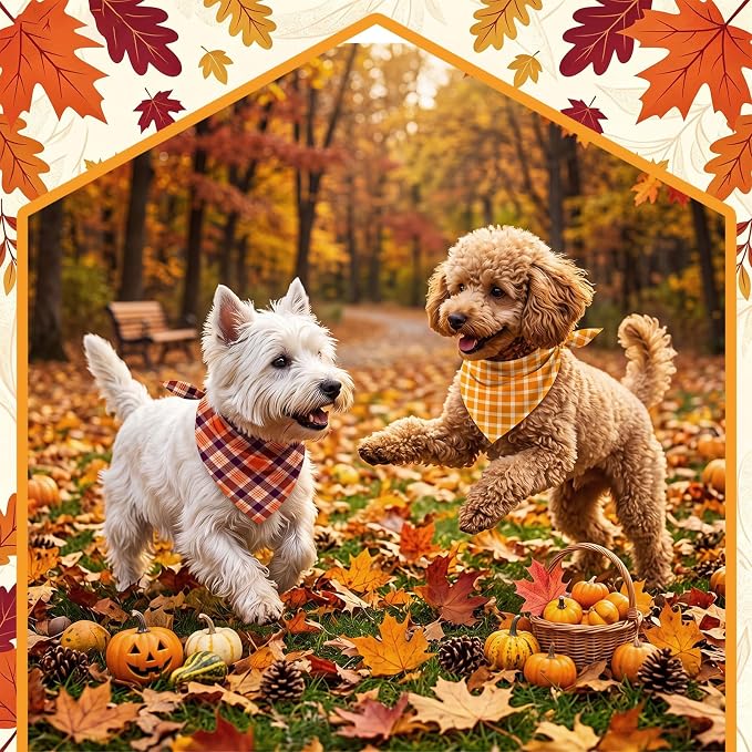 50 Pcs Fall Plaid Dog Bandanas Bulk Autumn Gingham Check Pattern | Triangle Kerchief Bibs Scarf Set for Pets Harvest Party Costume Photo Props Accessories, 25 Styles, 19.7 x 13.8 x 13.8 Inch