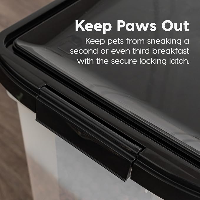 IRIS USA Dog Food Storage Container, Up to 25 lbs, Black, Made in USA | Wheels for Mobility, Airtight Seal, BPA-Free, Best for Bird Seed, Cat food, Cat Litter, Chicken Feed, Pellets
