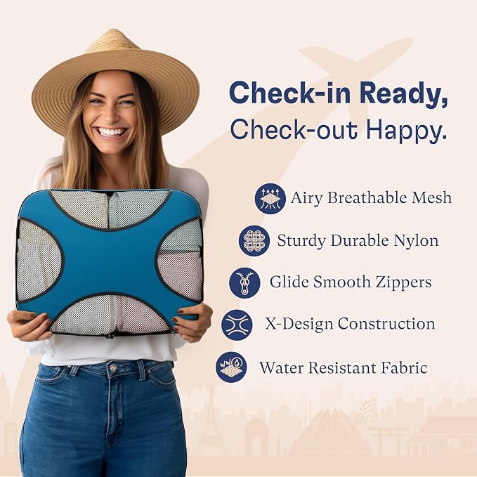 Shacke 5 Set Packing Cubes for Travel with Laundry Bag (Gentlemen's Blue) | Suitcase Organizer Bags Set: 4 Water-Resistant Luggage Cubes, XL to Small, + Laundry Bag for Carry-On or Checked