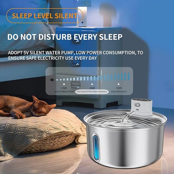 Stainless Steel Cat Water Fountain Indoor 5.5L Wireless Pet Water Fountain with Motion Sensor for Cats &Dog Pet Water Dispenser