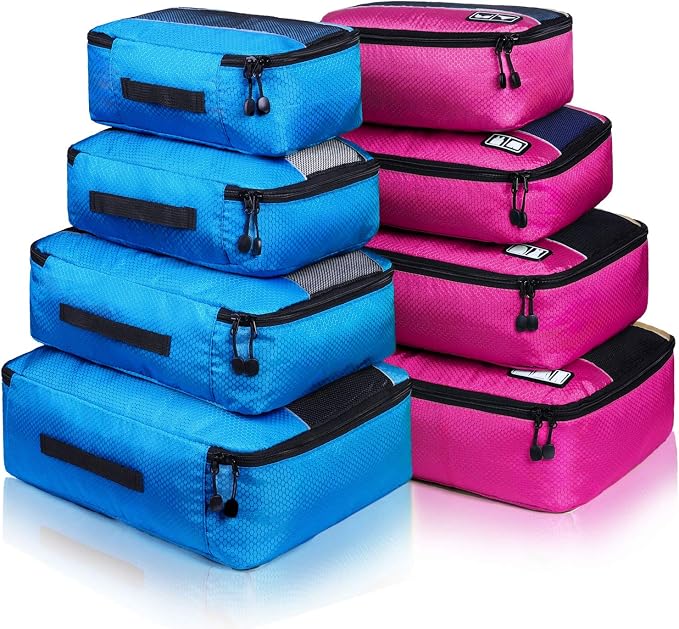 Packing Cubes large Luggage Organizers Bags For Travel Organizing Clothes | Mixed Color 8 Set Suitable family or two-person trips; breathable mesh make easy to sort; durable and convenient to store