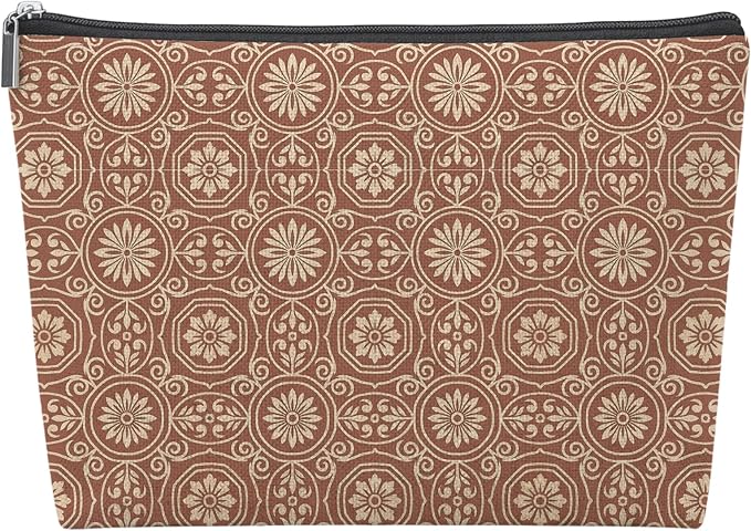 Vintage Moroccan Floral Empty Mahjong Tile Bag 13x7.8 Inch | Abstract Boho Printed Portable Travel Case Organizer Zipper Pouch for American Mahjong Tiles Game Night Accessories and Gifts