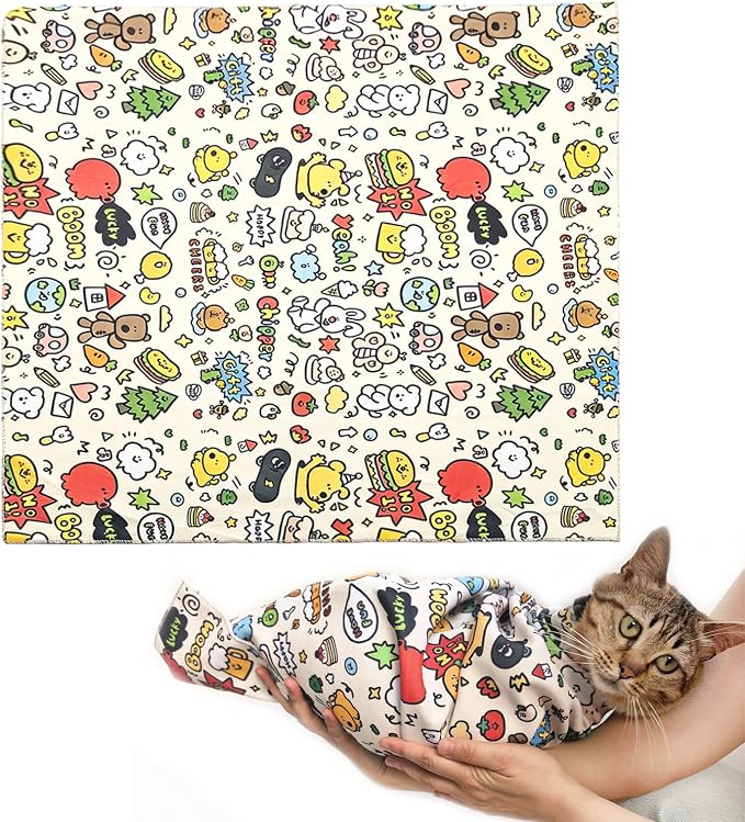 Cat Grooming Wrap for Nail Clipping Medicine, for Cats up to 15lbs | Soft Self-Adhesive Restraint Blanket for Aggressive Cats, Anti-Scratch Bite Wrap for Teeth Brushing & Ear Cleaning