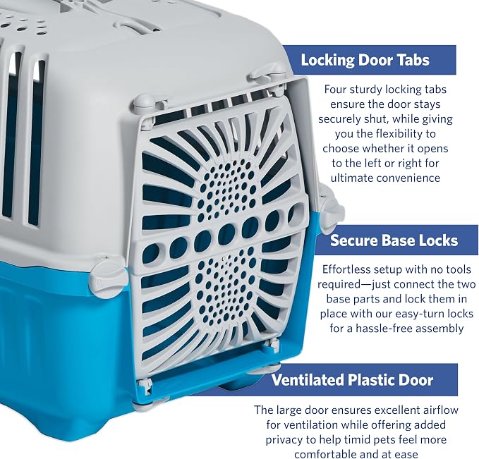 Spree by MidWest 22-Inch Travel Carrier, Blue, Fits Pets up to 12 lbs | Hard-Sided Pet Carrier, Plastic Door, Ventilated Design, Locking Tabs, Easy Assembly