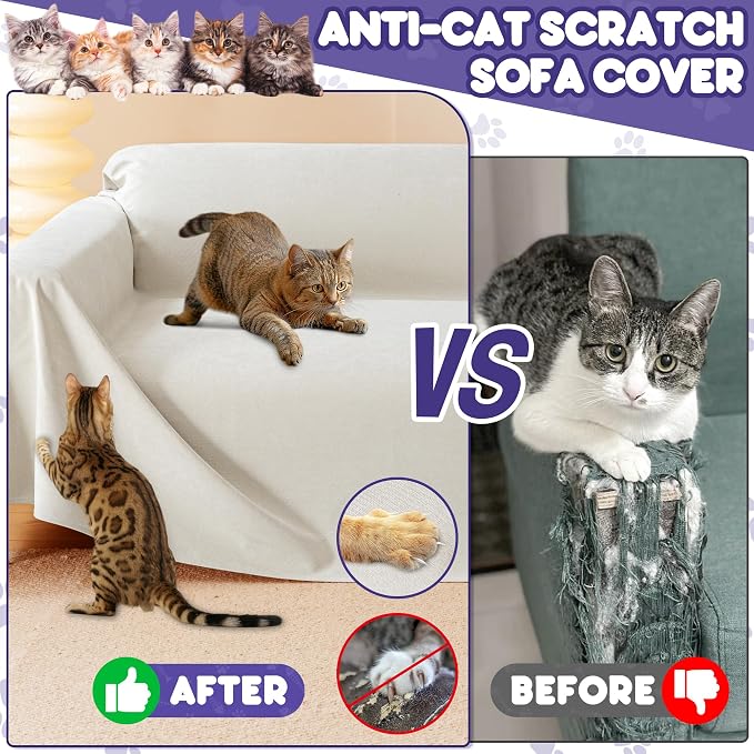 Loiion Cat Scratch Proof Furniture Protector Waterproof Sofa Cover 150"x91" | Pet-Friendly Couch Protector, Anti-Scratch & Anti-Slip Sofa Cover For Cats Dogs Kids, Machine Washable